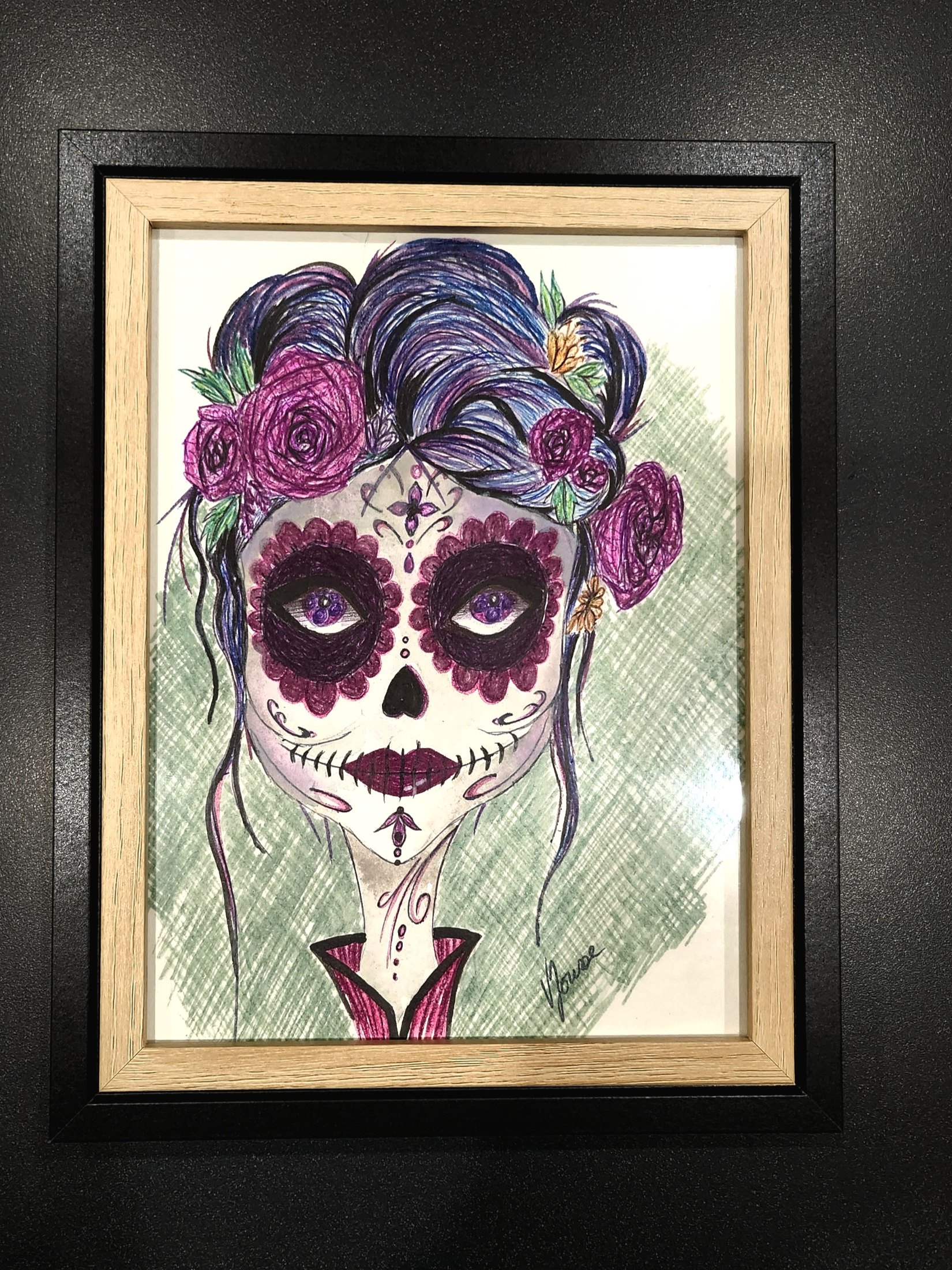 Catrina — stylo a bille et feutre acrylique , œuvre originale de Virginie Jousse