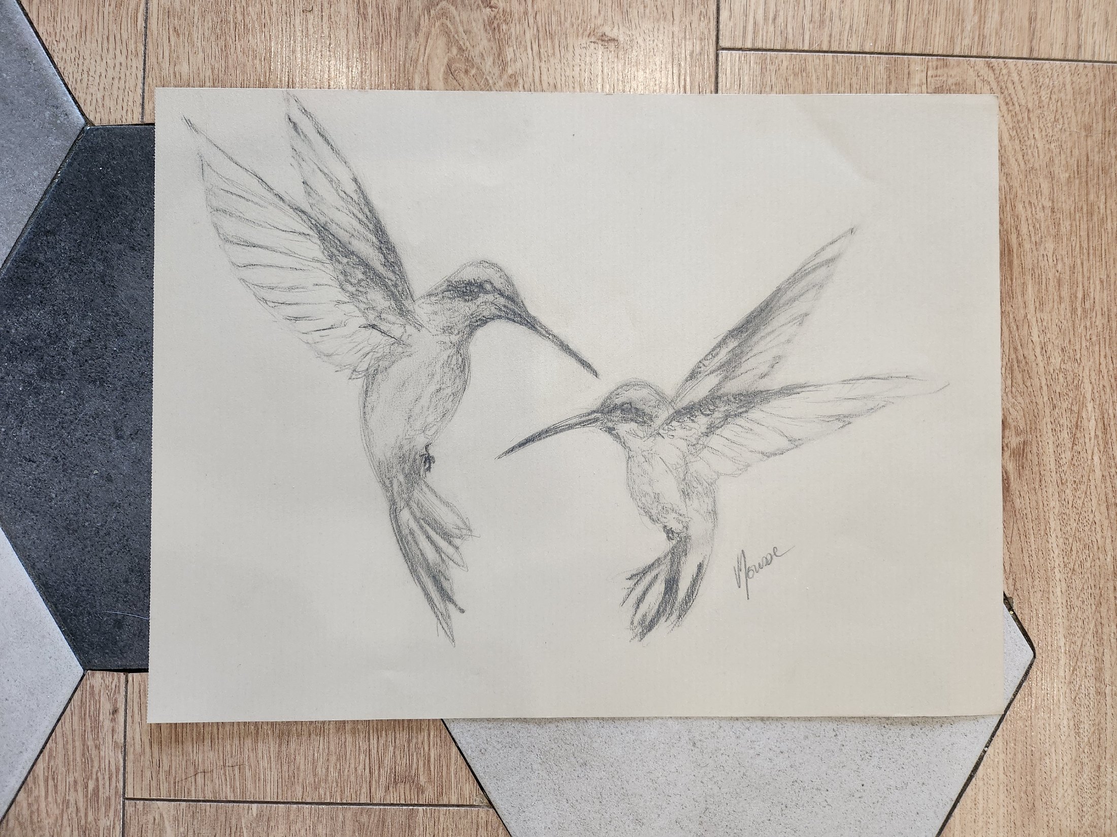 Colibris — mine graphite , œuvre originale de Virginie Jousse